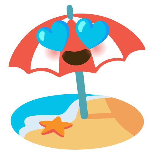 heart eyes beach with umbrella