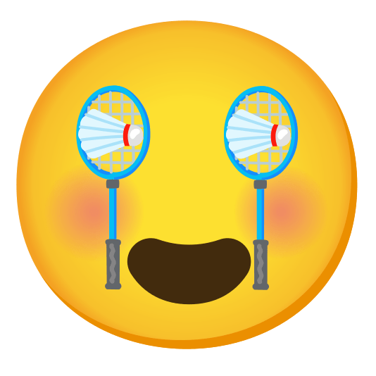 heart eyes badminton racquet and shuttlecock