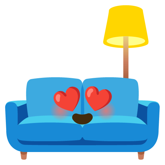 heart eyes couch and lamp