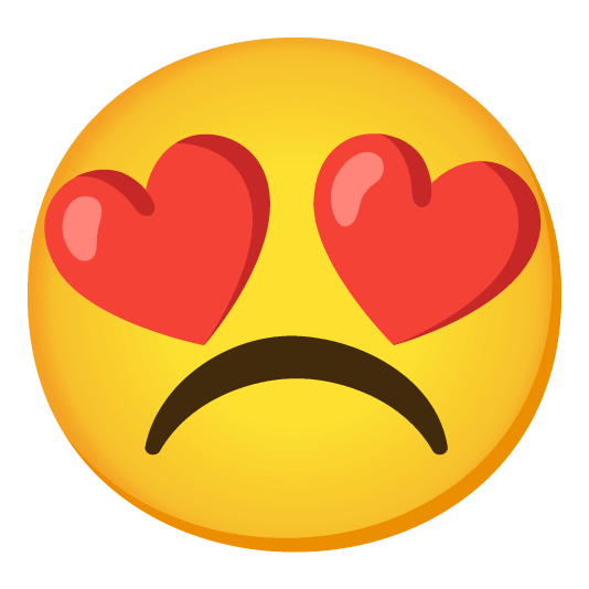 heart eyes white frowning face