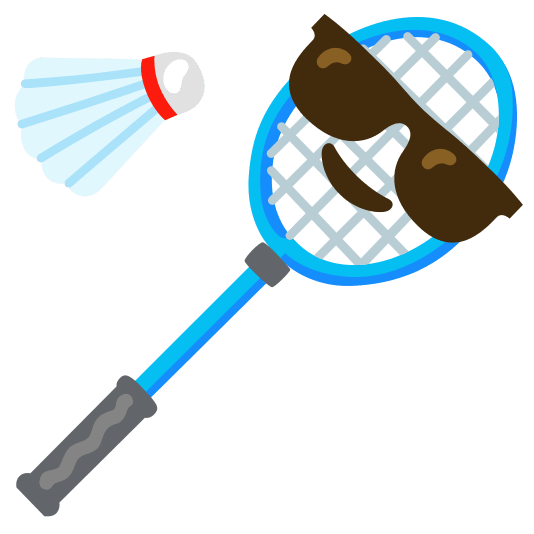 sunglasses badminton racquet and shuttlecock