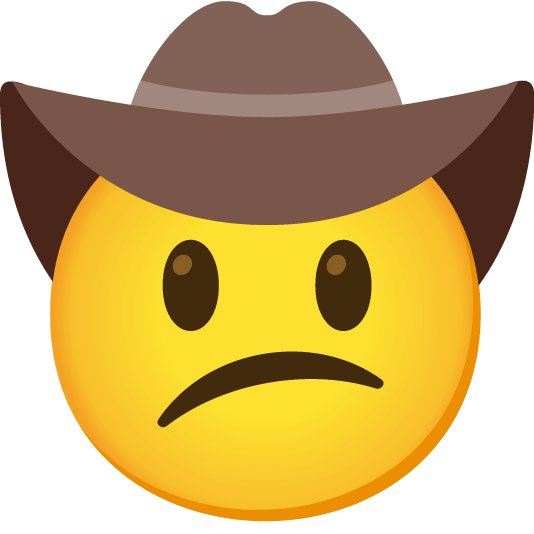 confused face with cowboy hat