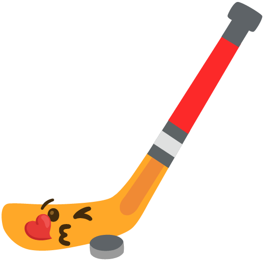 kissing heart ice hockey stick and puck