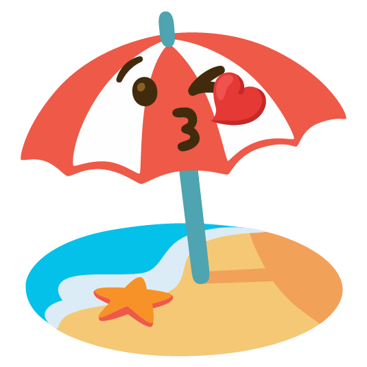 kissing heart beach with umbrella