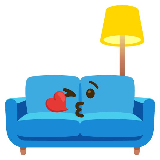 kissing heart couch and lamp