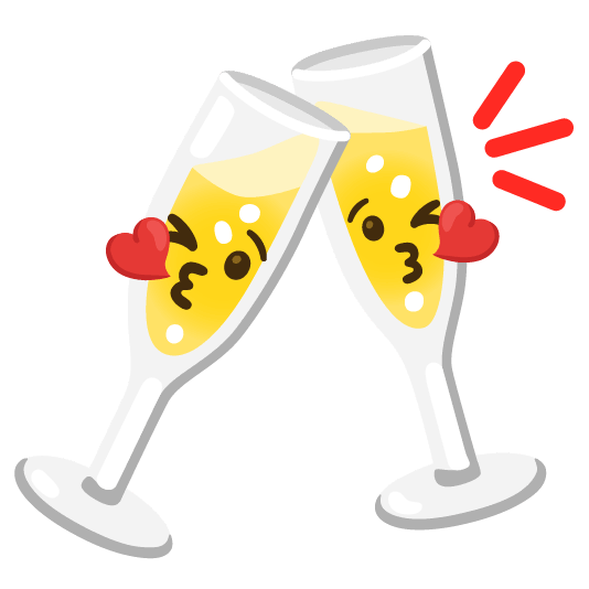 kissing heart clinking glasses