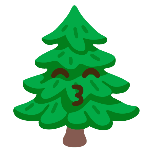 kissing smiling eyes evergreen tree