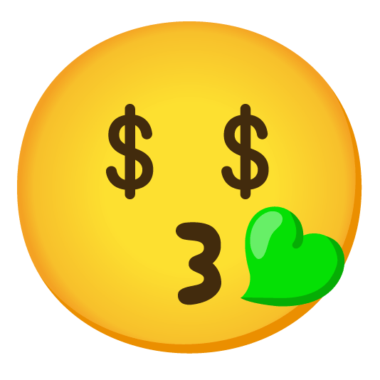 kissing smiling eyes money mouth face