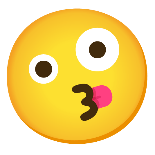 kissing smiling eyes zany face