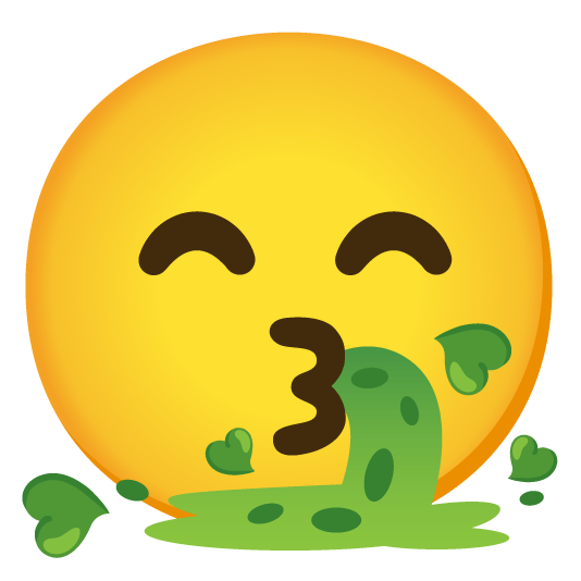 kissing smiling eyes face vomiting