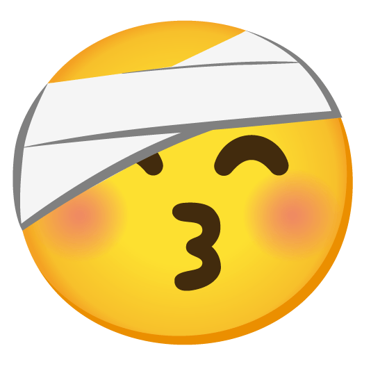 kissing closed eyes face with head bandage