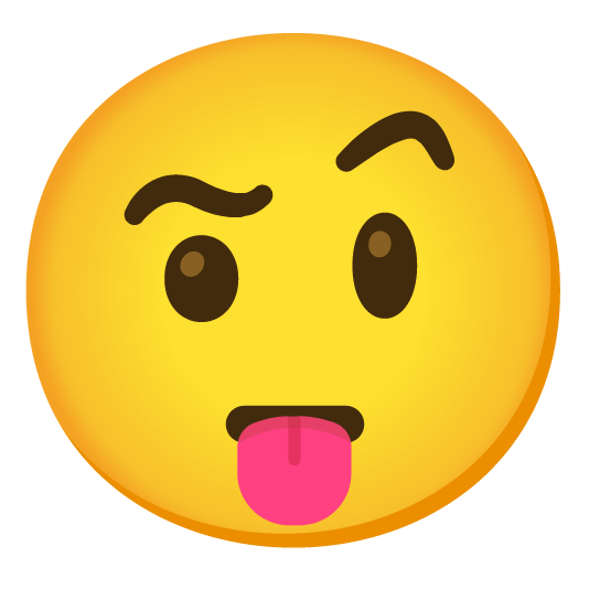 stuck out tongue face with raised eyebrow