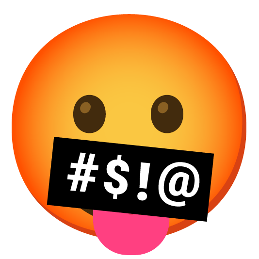 stuck out tongue face with symbols on mouth