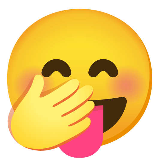 stuck out tongue face with hand over mouth