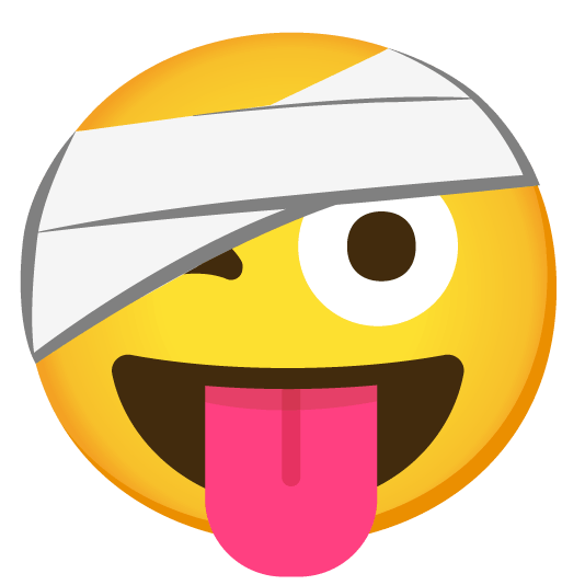 stuck out tongue winking eye face with head bandage