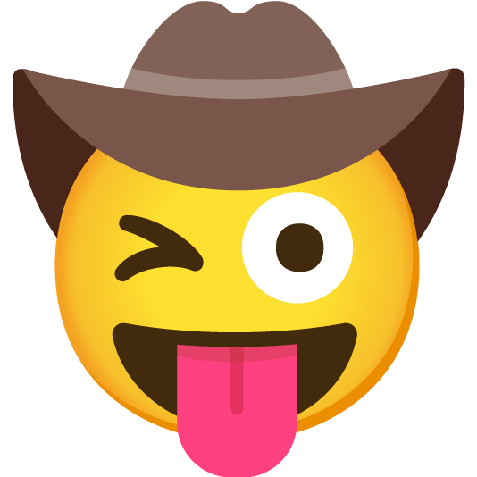 stuck out tongue winking eye face with cowboy hat