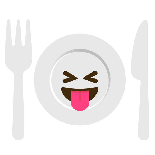 stuck out tongue closed eyes knife fork plate