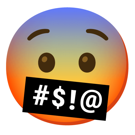 fearful face with symbols on mouth