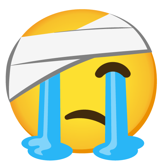 sob face with head bandage