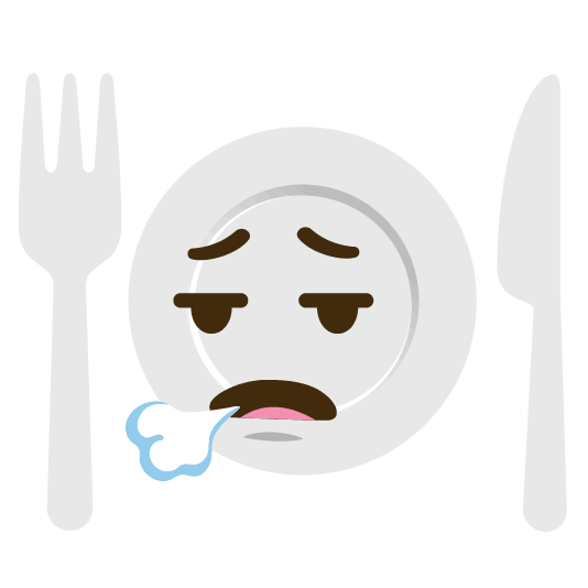 face exhaling knife fork plate