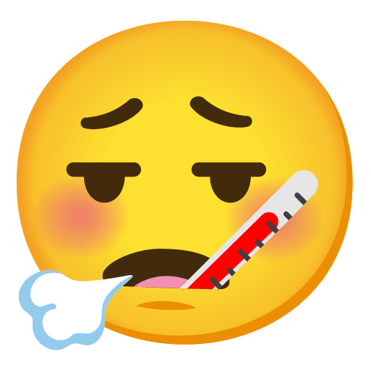 face exhaling face with thermometer