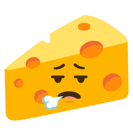 face exhaling cheese wedge