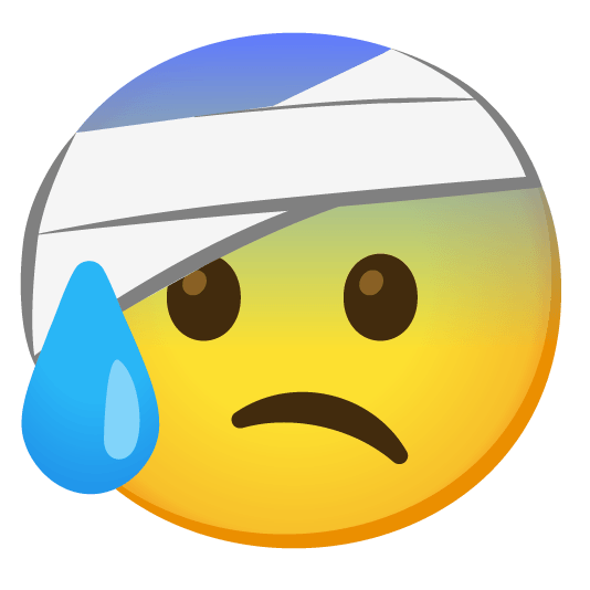 cold sweat face with head bandage