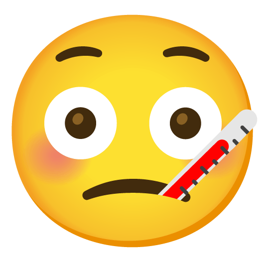 flushed face with thermometer