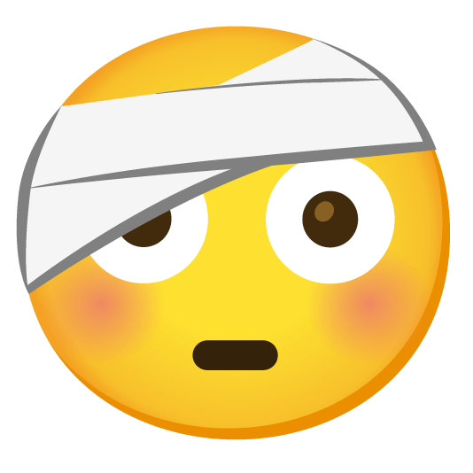 flushed face with head bandage