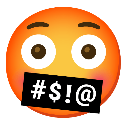 flushed face with symbols on mouth