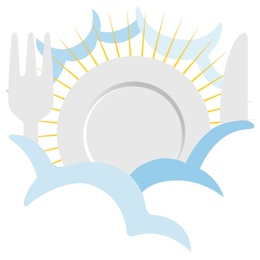 face in clouds knife fork plate