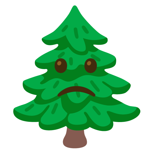 slightly frowning face evergreen tree