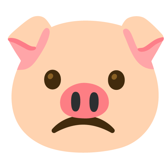 slightly frowning face pig