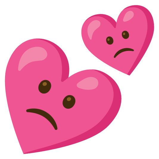 slightly frowning face two hearts