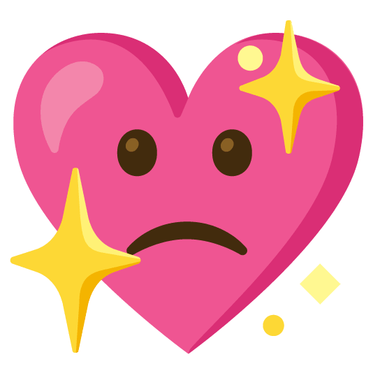 slightly frowning face sparkling heart