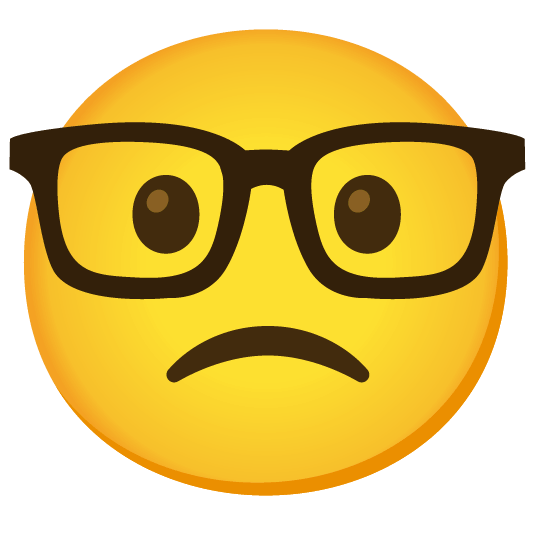 slightly frowning face nerd face