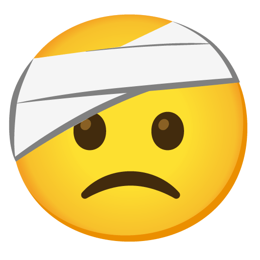 slightly frowning face face with head bandage
