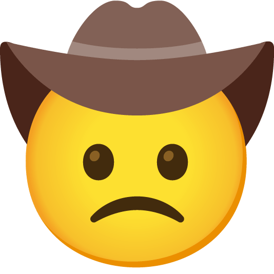 slightly frowning face face with cowboy hat