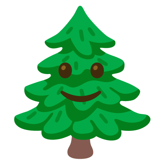 slightly smiling face evergreen tree
