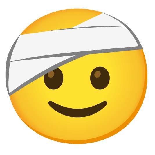 slightly smiling face face with head bandage