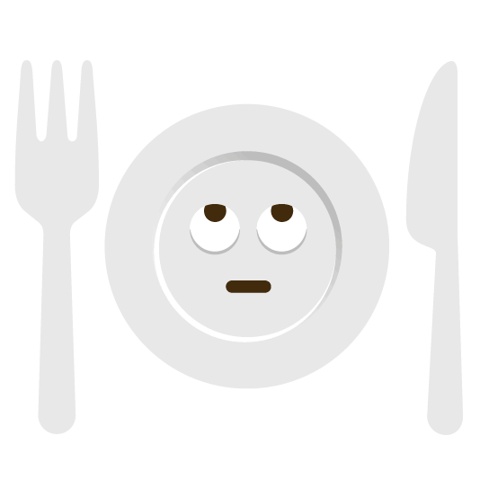 face with rolling eyes knife fork plate