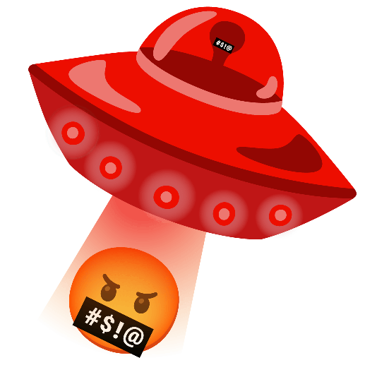 flying saucer face with symbols on mouth