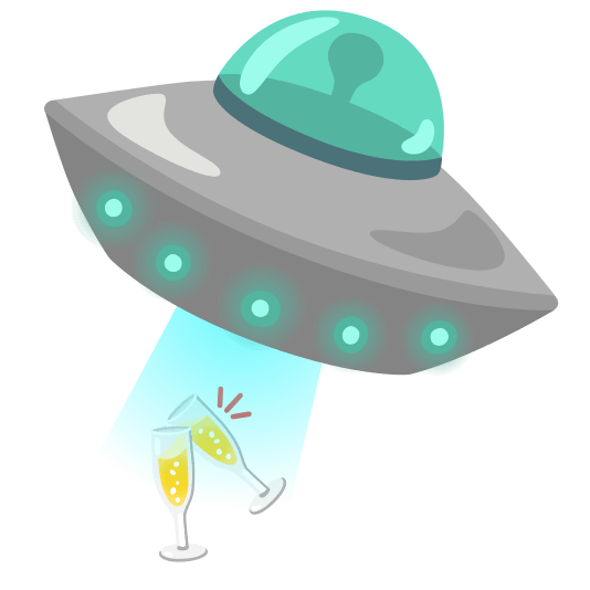 flying saucer clinking glasses