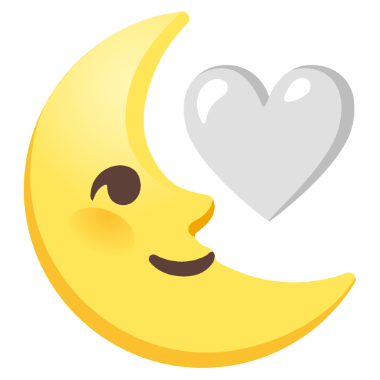 white heart last quarter moon with face