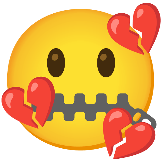 zipper mouth face broken heart