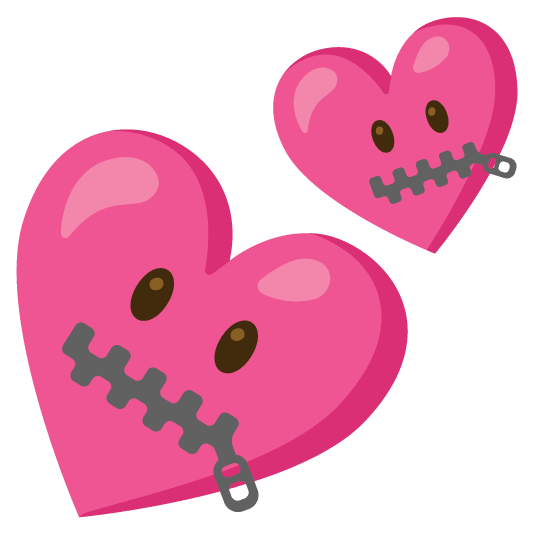 zipper mouth face two hearts