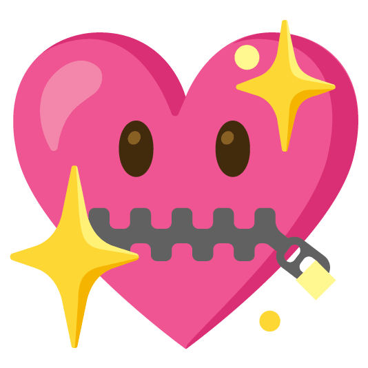 zipper mouth face sparkling heart