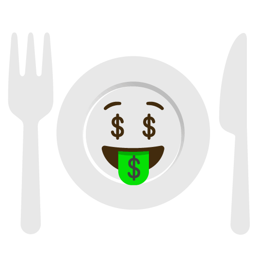 money mouth face knife fork plate