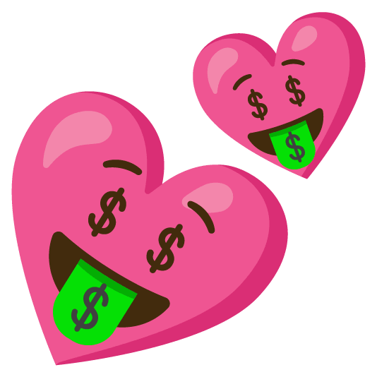 money mouth face two hearts