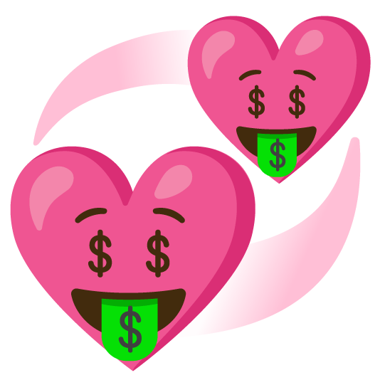 money mouth face revolving hearts